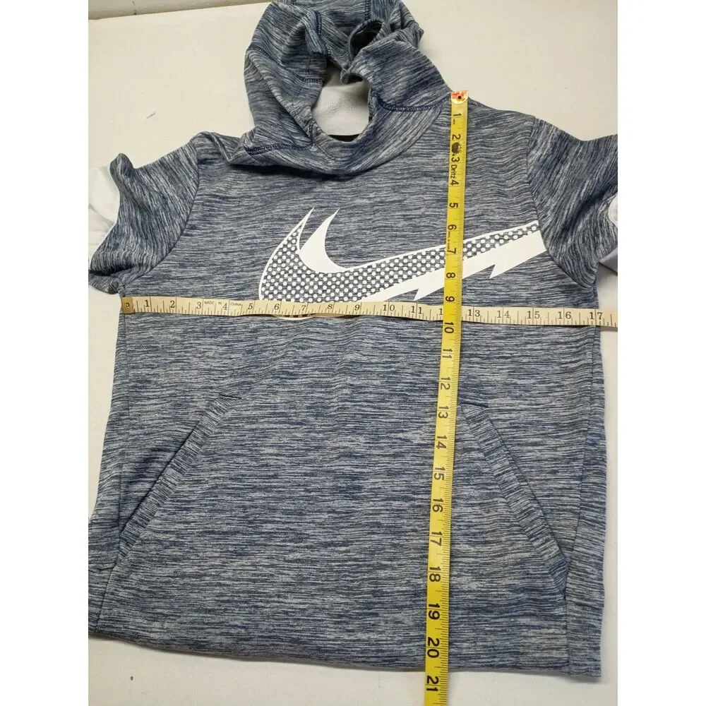 Nike Dri-fit Pullover Hoodie Youth Kids Sz M Front Pocket Fleece Lined Blue/Grey